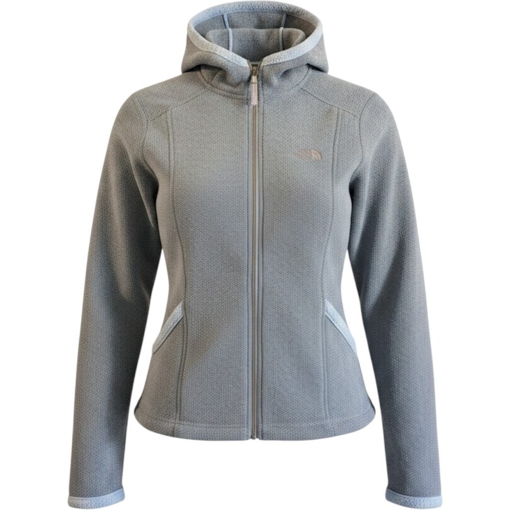 The North Face Hooded Fleece Jacket Grey Full Zip Sweater Womens Medium